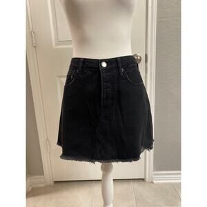 American Eagle Denim Mini Skirt  Raw Hem Washed Black 2000s Button Fly Size 8